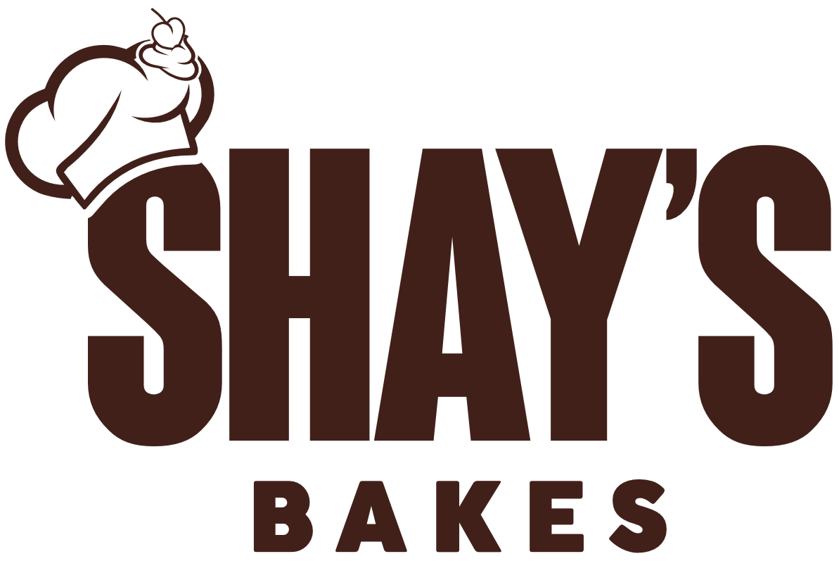 Logo of Shay's Bakes with a stylized cake on a white background